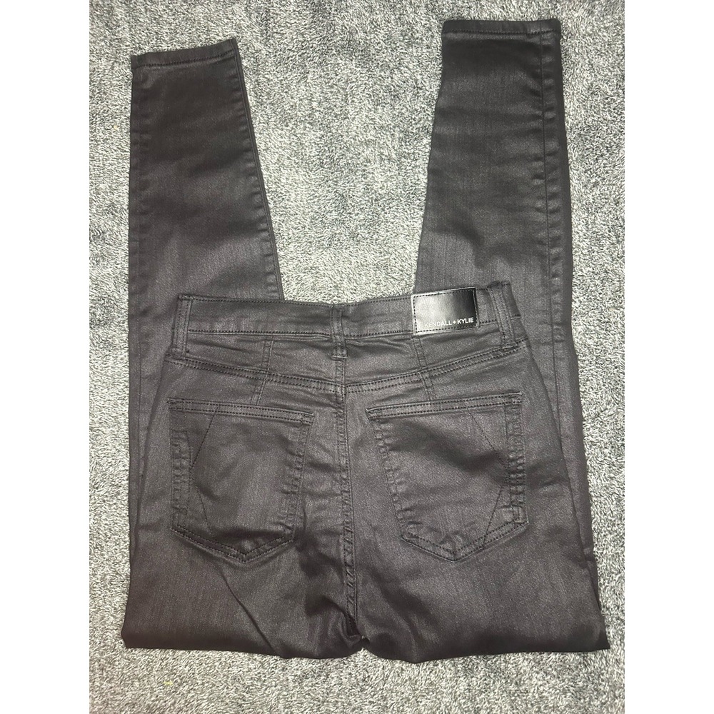 Kendall + Kylie Kontour High Rise Jeans Women's 7/28 Black Coated Skinny Pants
